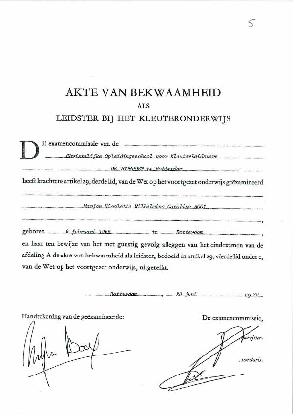 Akte A Kleuteronderwijs