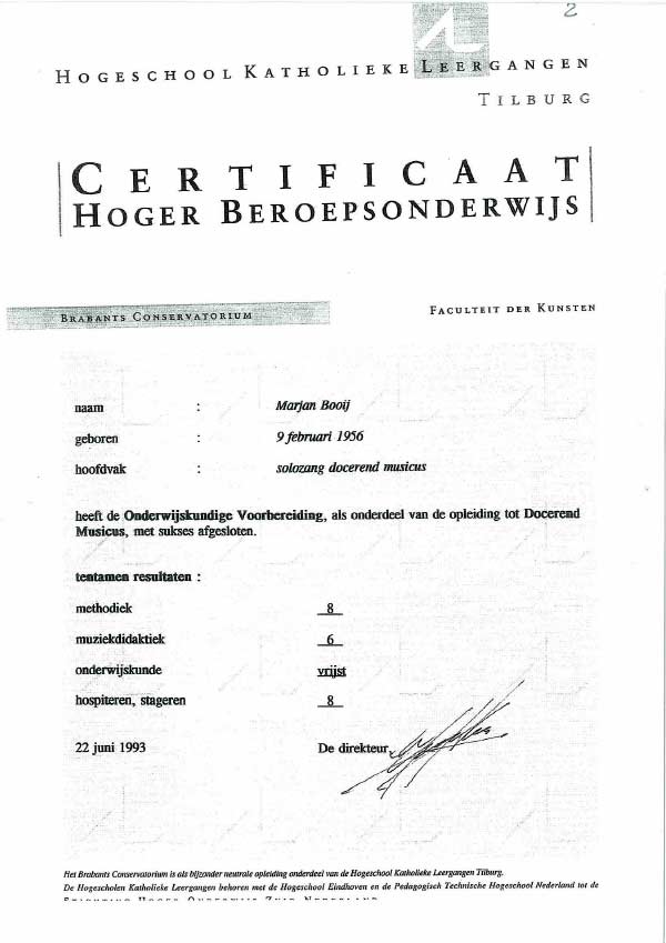 Certificaat Hogerberoepsonderwijs K.L.